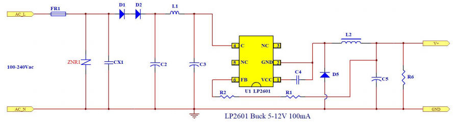 3.3V/5V/12V輸出電壓可調(diào)非隔離電源方案(LP2601參考設(shè)計(jì))